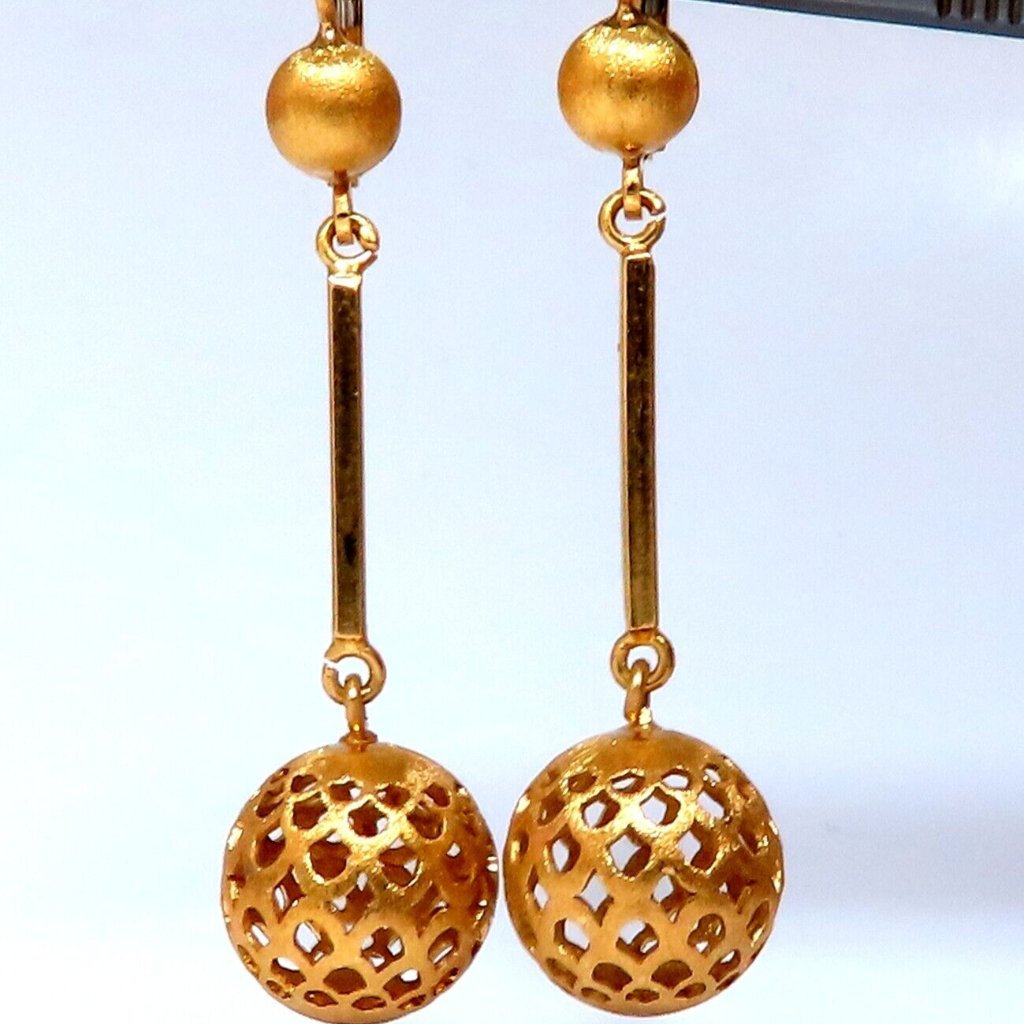 Vintage Mediterranean Deco Gold Ball Dangle Earrings 18kt Gold